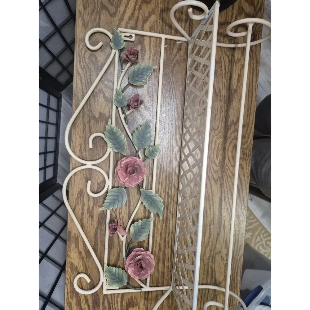 Vintage Wrought Iron Rose Shelf / Towel Rack Combo